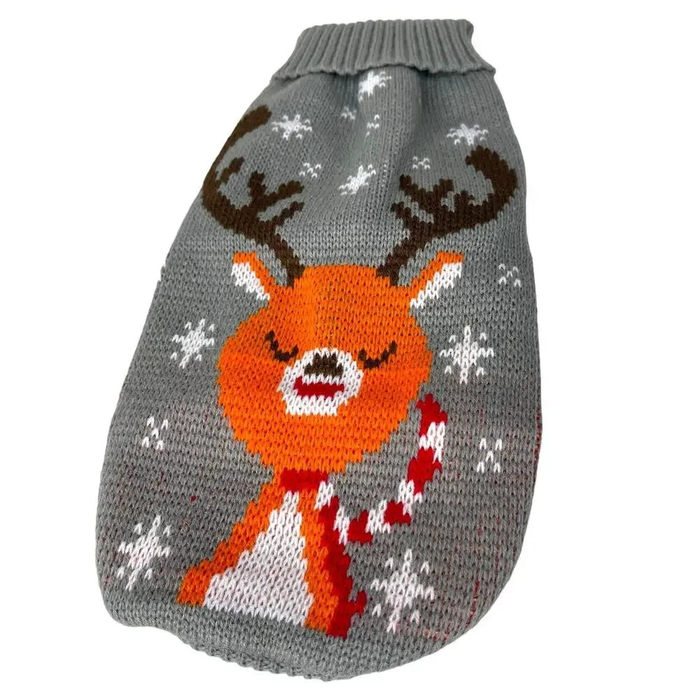 Knitted Dog Sweater Reindeer and Snowflake Christmas Print Size XL